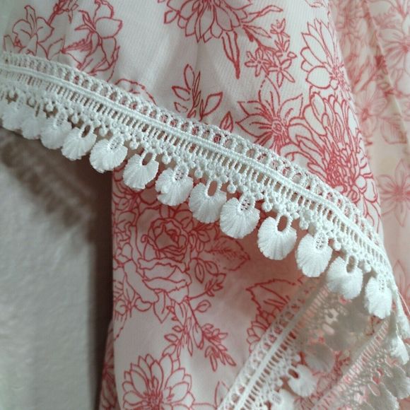 Women's Fringe Cardigan Pink Kimono Short Sleeve Size Os Cover up - Picture 3 of 9